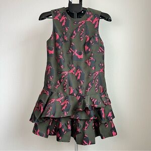Banana Republic Ruffle Hem Dress Womens Sleeveless Green Pink Floral Mini XS